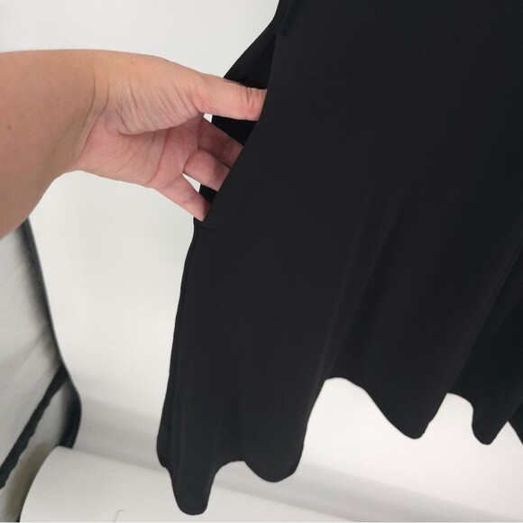 Chicos Travelers Midi V-Neck Black Dress Stretchy Flowy Flowy A-Line Pockets - Picture 5 of 16